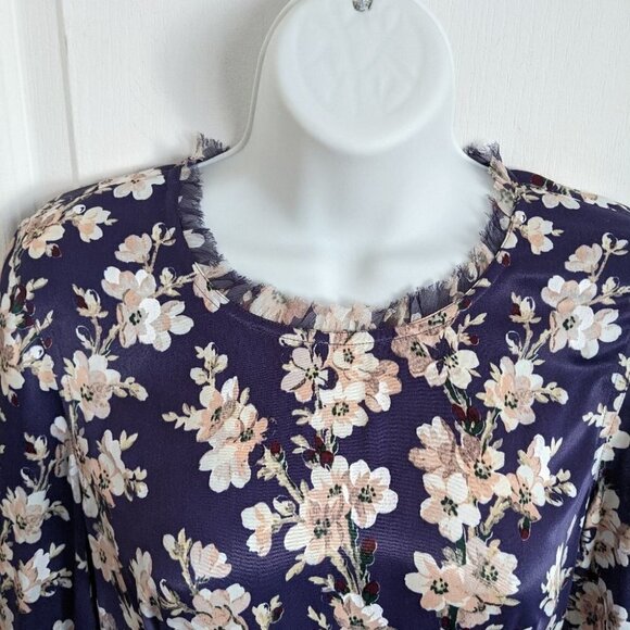 CLUB MONACO Purple Pink Kaveh Floral Print Chiffon Trim Dress size 0 @i - Picture 6 of 14